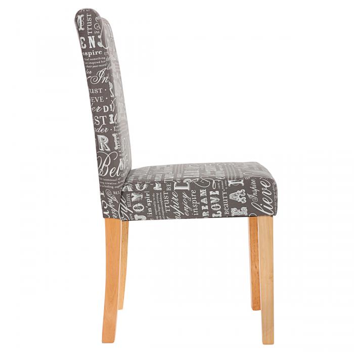 4er-Set Esszimmerstuhl Stuhl Kchenstuhl Littau ~ Textil mit Schriftzug, grau, helle Beine