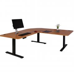 Eck-Schreibtisch HWC-D40, Computertisch, elektrisch hhenverstellbar 178x178cm 84kg ~ braun Struktur, schwarz