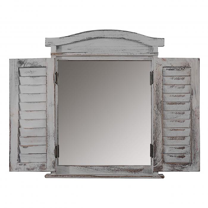 Wandspiegel Spiegelfenster mit Fensterlden 53x42x5cm ~ grau shabby