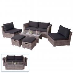 Retourenware | Poly-Rattan Garnitur HWC-J36, Balkon-/Garten-/Lounge-Set Sitzgruppe Sofa ~ grau, Kissen schwarz