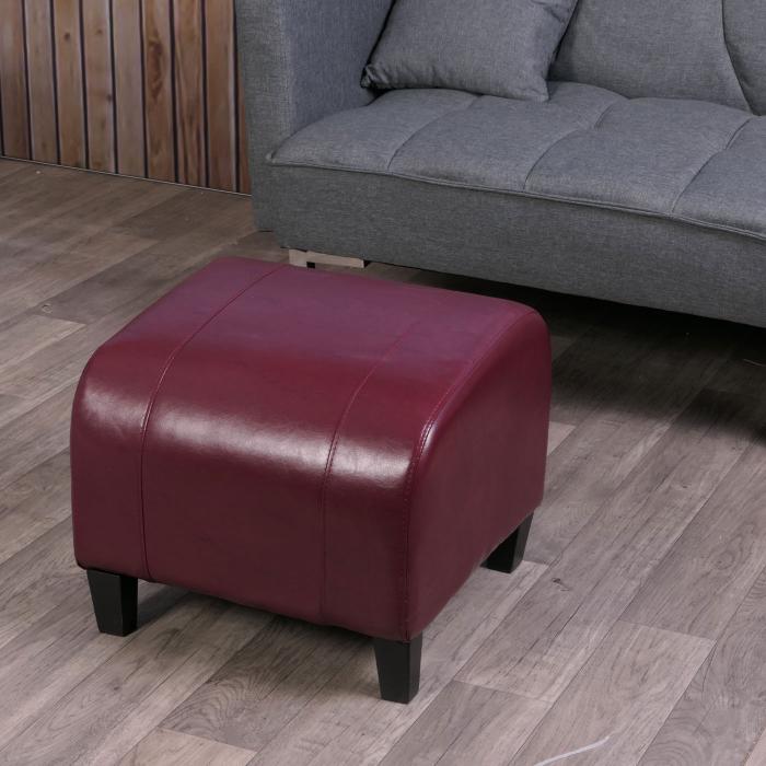 Hocker Sitzwrfel Sitzhocker Emmen, Leder + Kunstleder, 37x45x47 cm ~ rot