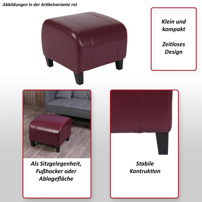 Hocker Sitzwrfel Sitzhocker Emmen, Leder + Kunstleder, 37x45x47 cm ~ rot