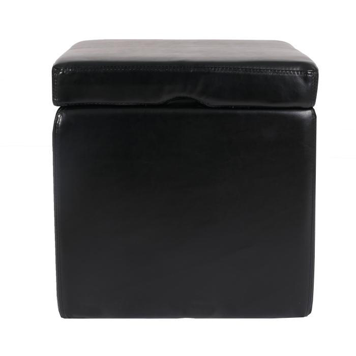 Hocker Sitzwrfel Sitzhocker Aufbewahrungsbox Onex, mit Deckel, Leder + Kunstleder, 45x44x44cm ~ schwarz