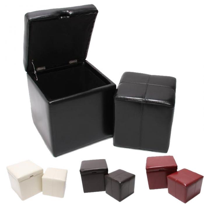 Hocker Sitzwrfel Sitzhocker Aufbewahrungsbox Onex, mit Deckel, Leder + Kunstleder, 45x44x44cm ~ braun