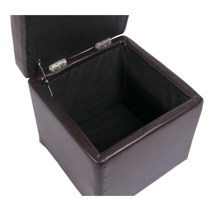Hocker Sitzwrfel Sitzhocker Aufbewahrungsbox Onex, mit Deckel, Leder + Kunstleder, 45x44x44cm ~ braun