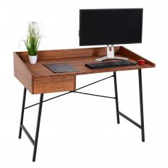 Schreibtisch HWC-J97, Brotisch Computertisch, Schublade 3D-Struktur 98x114x60cm MVG-zertifiziert ~ braun