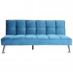 Retourenware | Sofa HWC-K21, Klappsofa Couch Schlafsofa, Nosagfederung Schlaffunktion Liegeflche 187x107cm ~ Samt, blau