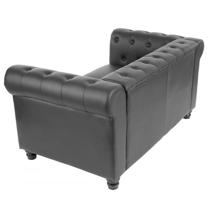 Luxus 2er Sofa Loungesofa Couch Chesterfield Kunstleder 160cm ~ runde Fe, schwarz