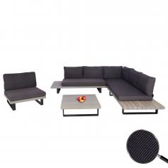 Garten-Garnitur mit Sessel HWC-H54, Lounge-Set Sofa, Spun Poly Akazie Holz MVG Aluminium ~ grau, Polster dunkelgrau