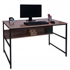 Schreibtisch HWC-K80, Brotisch Computertisch Arbeitstisch Ablage, Metall MDF 120x60cm ~ grau-braun