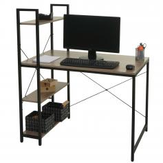 Schreibtisch mit Regal HWC-K81, Laptoptisch Brotisch Arbeitstisch, 100x60cm Metall MDF ~ grau-braun