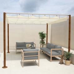 Pergola HWC-L42, Garten Pavillon Terrassenberdachung, stabiles 7cm-Metall-Gestell 3x3m Bambus-Optik ~ creme-wei