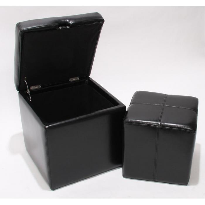 2er Set Hocker Sitzwrfel Sitzhocker Aufbewahrungsbox Onex, Leder + Kunstleder, 45x44x44cm ~ schwarz
