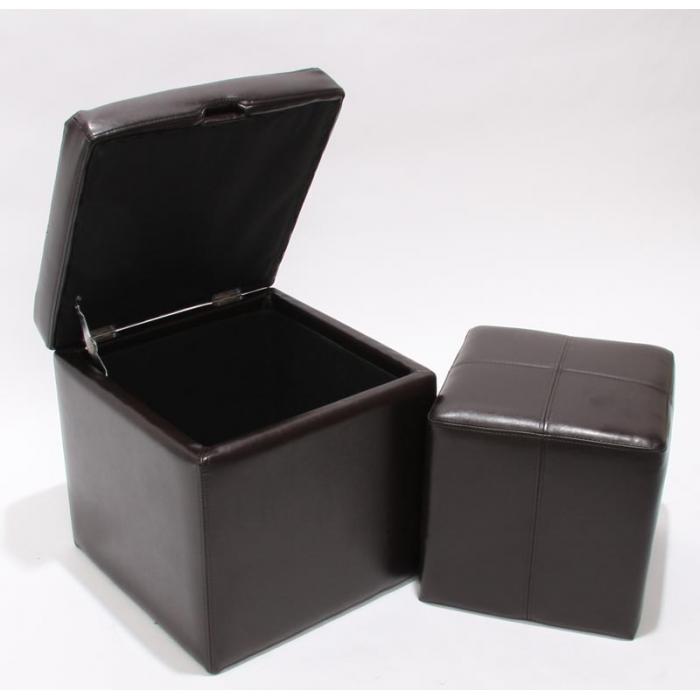 2er Set Hocker Sitzwrfel Sitzhocker Aufbewahrungsbox Onex, Leder + Kunstleder, 45x44x44cm ~ braun