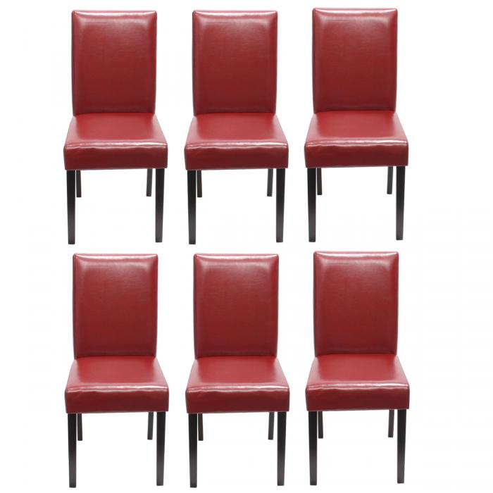 6er-Set Esszimmerstuhl Stuhl Kchenstuhl Littau ~ Leder, rot, dunkle Beine