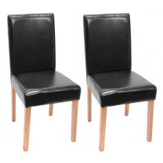 B-Ware (Ein Stuhl matt, einer glnzend SK3) | 2er-Set Esszimmerstuhl Kchenstuhl Littau~ Kunstleder, schwarz helle Beine