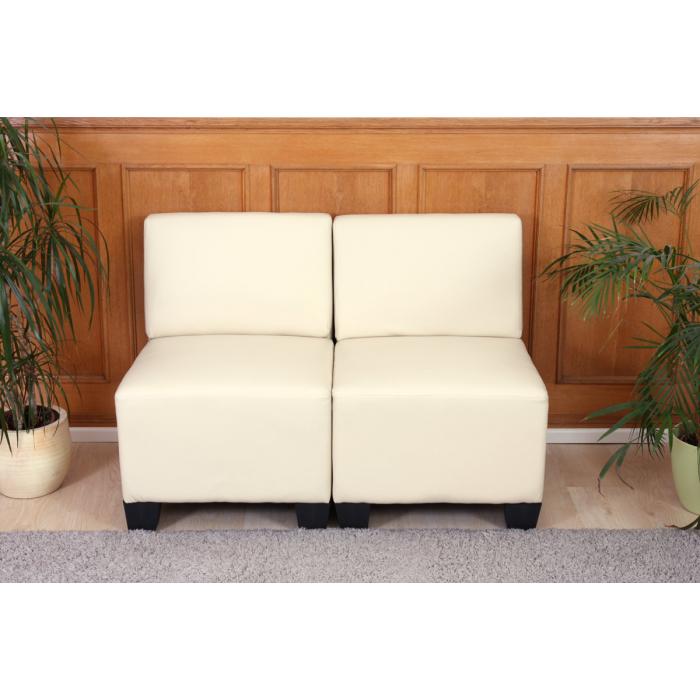 Modular 2-Sitzer Sofa Couch Lyon, Kunstleder ~ creme, ohne Armlehnen