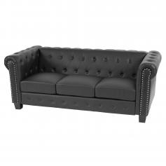 Luxus 3er Sofa Loungesofa Couch Chesterfield Kunstleder 195cm ~ eckige Fe, schwarz
