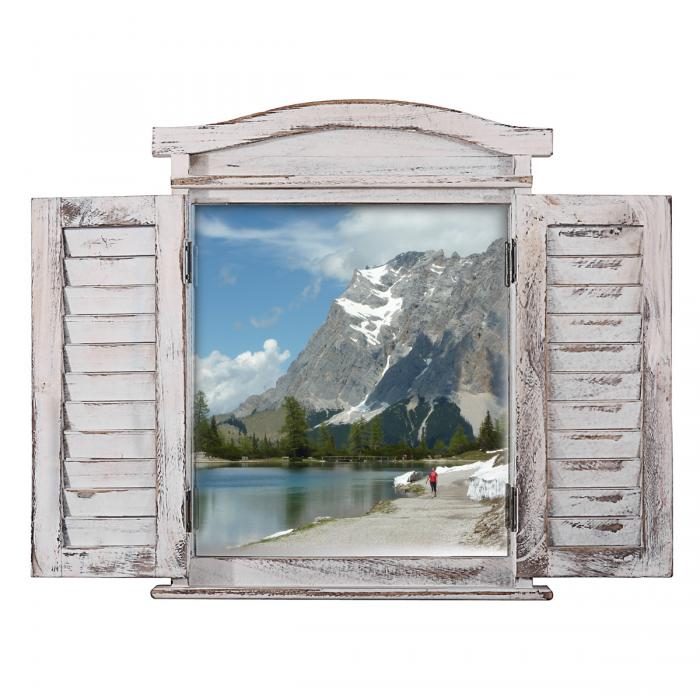 Wandspiegel Spiegelfenster mit Fensterlden 53x42x5cm ~ wei shabby