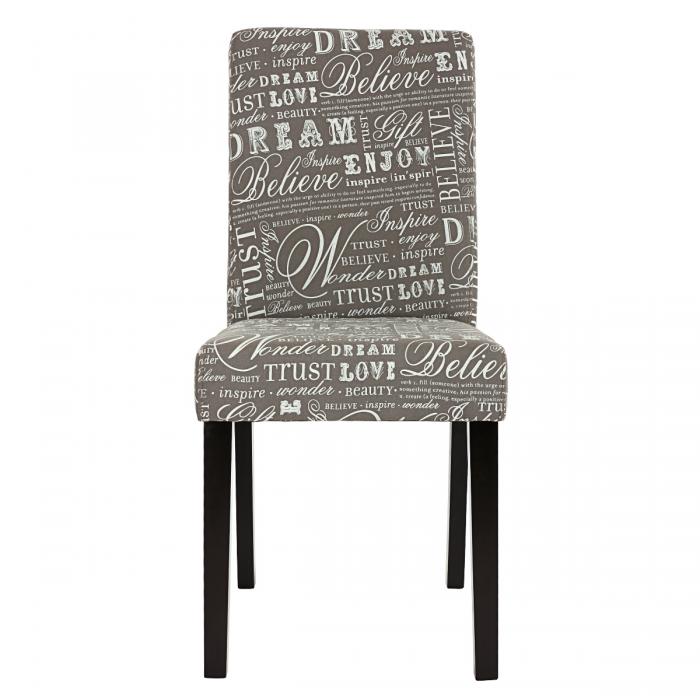 4er-Set Esszimmerstuhl Stuhl Kchenstuhl Littau ~ Textil mit Schriftzug, grau, dunkle Beine