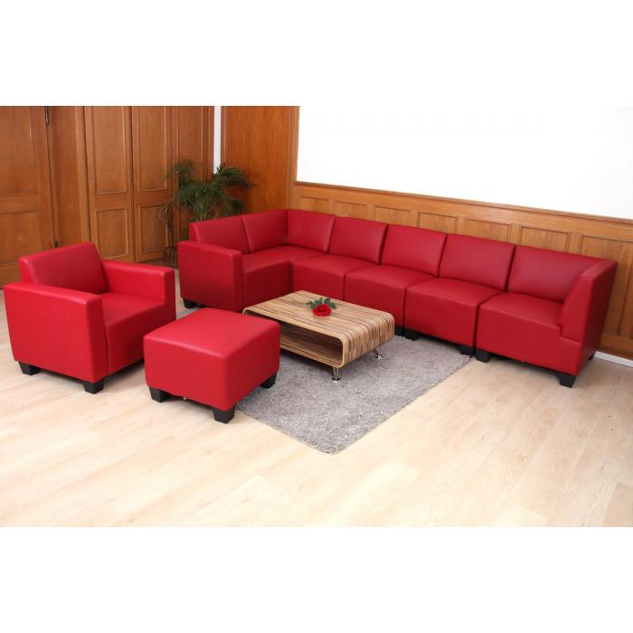 Modular Sessel Loungesessel mit Ottomane Lyon, Kunstleder ~ rot