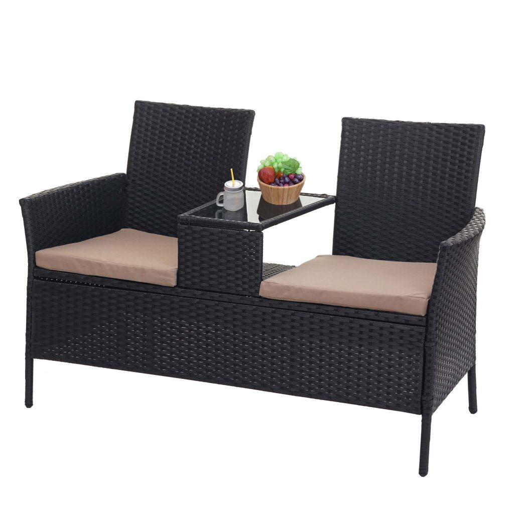 Poly-Rattan Sitzbank mit Tisch HWC-E24