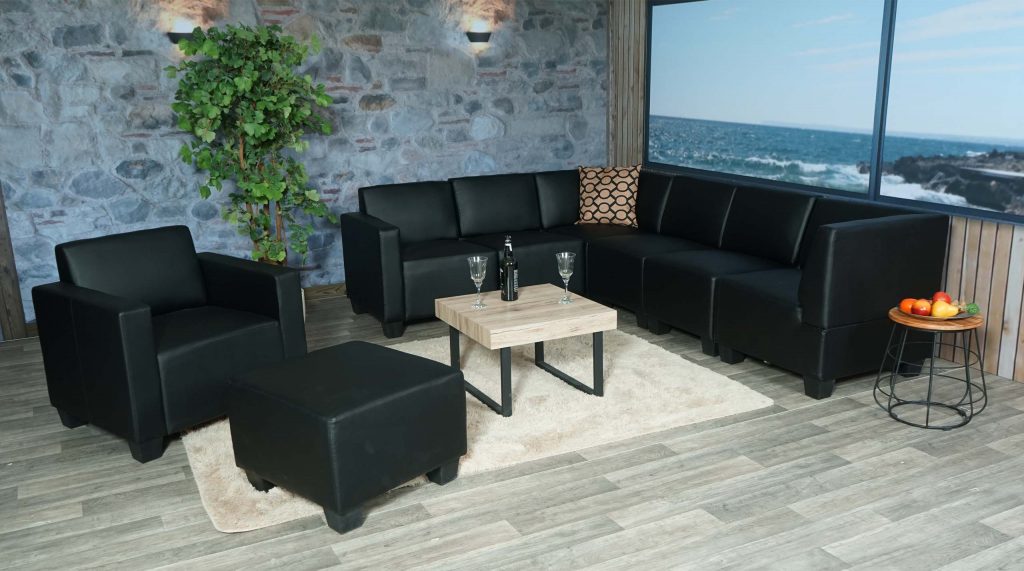  Modular Sofa-System Couch-Garnitur Lyon 6-1-1, Kunstleder ~ schwarz Modular Sofa-System Couch-Garnitur Lyon 6-1-1, Kunstleder