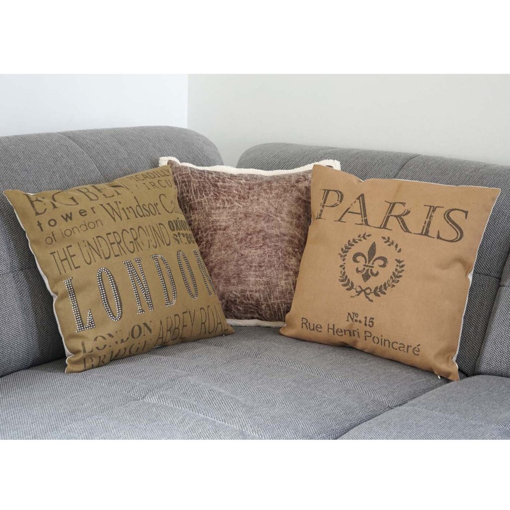 3er Set Deko-Kissen London + Paris + Wildlederimitat