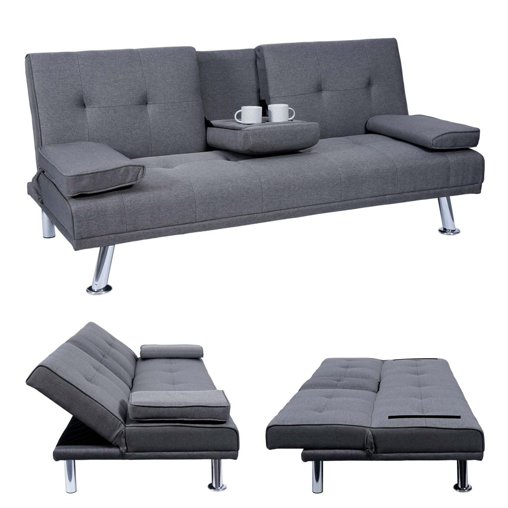 3er-Sofa HWC-F60, Textil dunkelgrau