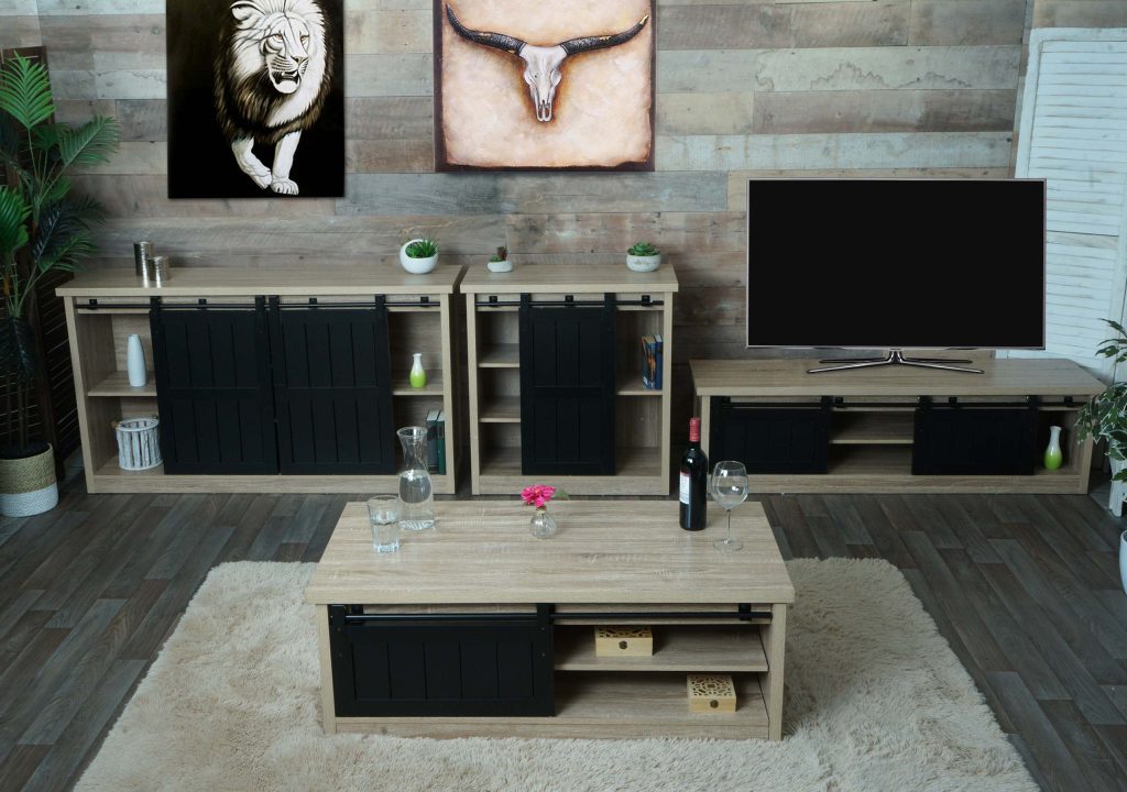 Wohnzimmerset aus TV-Rack, Sideboard, Kommode und Couchtisch HWC-K75