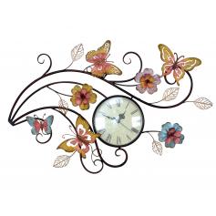 Wanduhr H04, Wanddekoration Wanddeko, Schmetterlinge mit Blumen, 51x50x4cm