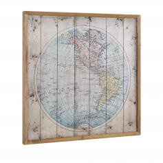 Wandbild HLO-PX2 60x60cm Amerika Karte Globus Weltkarte Leinwand Bild GERAHMT