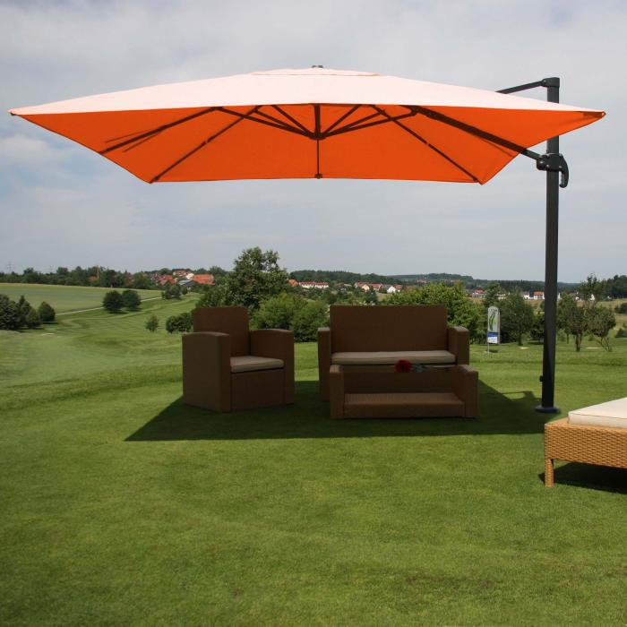 Gastronomie-Ampelschirm HWC-A96, Sonnenschirm, 3x4m (5m) Polyester/Alu 26kg ~ terracotta ohne Stnder