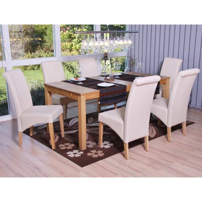 2x Esszimmerstuhl Küchenstuhl Stuhl M37 ~ Kunstleder matt, creme, helle Füße