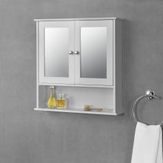 Badezimmerschrank HLO-PX7 58x56x13 cm mit Spiegel MDF ~ Weiß