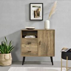 Sideboard HLO-PX22 78x38x82cm ~ Schwarz/Eiche