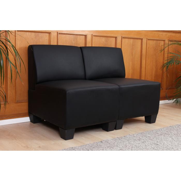 Modular 2-Sitzer Sofa Couch Lyon, Kunstleder ~ schwarz, ohne Armlehnen