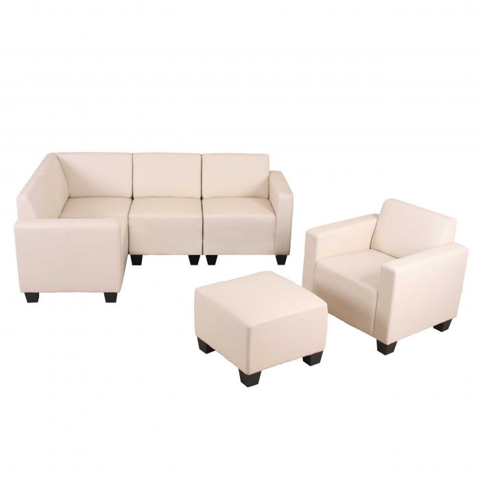 Modular Sofa-System Couch-Garnitur Lyon 4-1-1, Kunstleder ~ creme