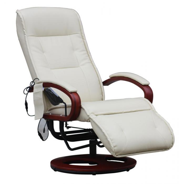 Retourenware | Relaxliege ARLES II Relaxsessel MIT Massage, Massagesessel ~ Leder, creme