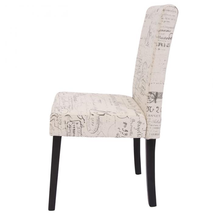 2er-Set Esszimmerstuhl Stuhl Küchenstuhl Littau ~ Textil mit Schriftzug, creme, dunkle Beine