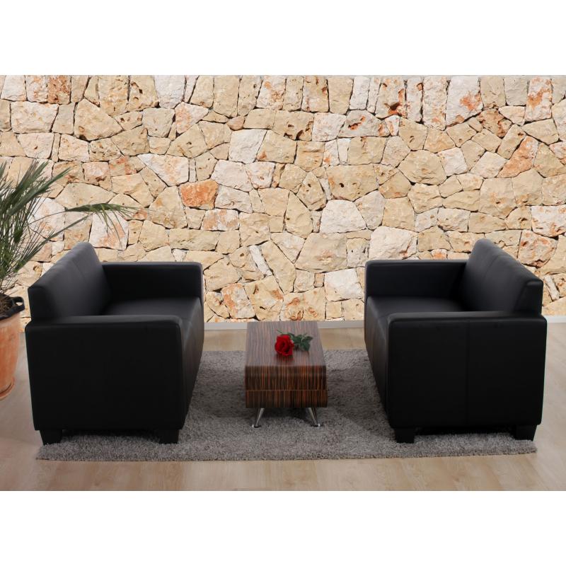 Sofa-Garnitur Couch-Garnitur 2x 2er Sofa Lyon Kunstleder ~ schwarz