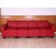Modular 4-Sitzer Sofa Couch Lyon, Kunstleder ~ rot