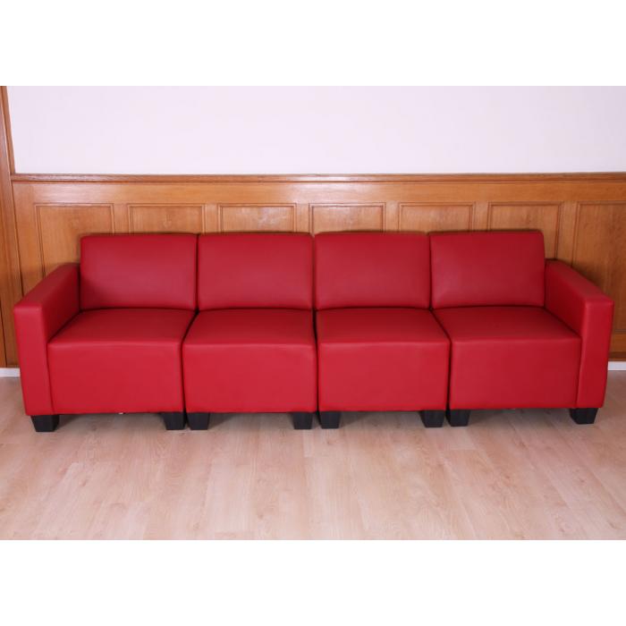 Modular 4-Sitzer Sofa Couch Lyon, Kunstleder ~ rot