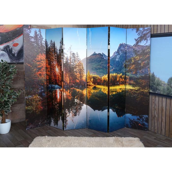 Foto-Paravent mit Schallschutz HWC-L55, akustischer Raumteiler Trennwand Sichtschutz, MVG ~ 180x245cm Waldsee