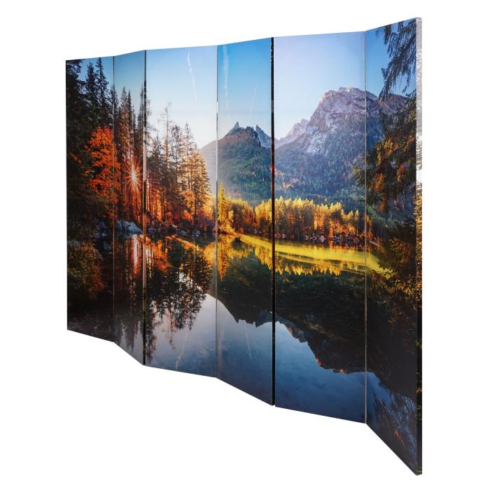 Foto-Paravent mit Schallschutz HWC-L55, akustischer Raumteiler Trennwand Sichtschutz, MVG ~ 180x245cm Waldsee