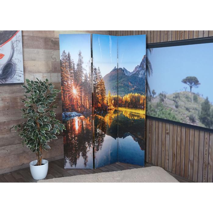 B-Ware (Leinwand lst sich SK3) | Foto-Paravent mit Schallschutz HWC-L55, Raumteiler Sichtschutz MVG ~ 180x122cm Waldsee