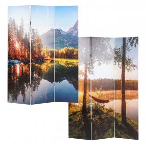 B-Ware (Leinwand lst sich SK3) | Foto-Paravent mit Schallschutz HWC-L55, Raumteiler Sichtschutz MVG ~ 180x122cm Waldsee