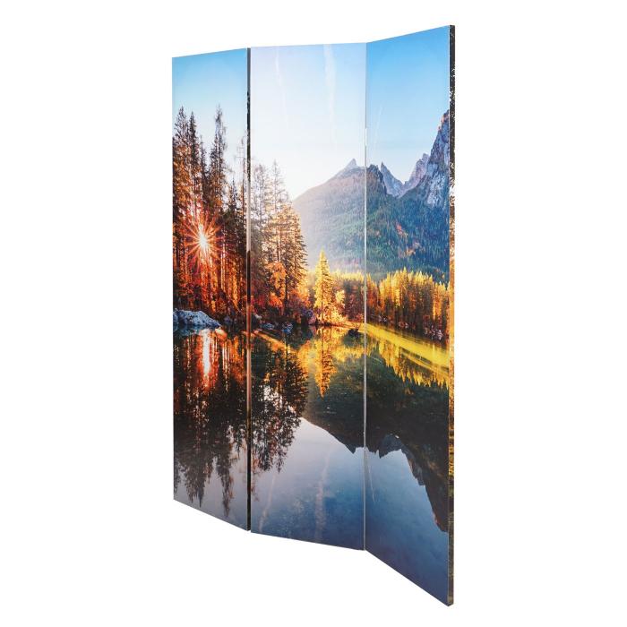 B-Ware (Leinwand lst sich SK3) | Foto-Paravent mit Schallschutz HWC-L55, Raumteiler Sichtschutz MVG ~ 180x122cm Waldsee