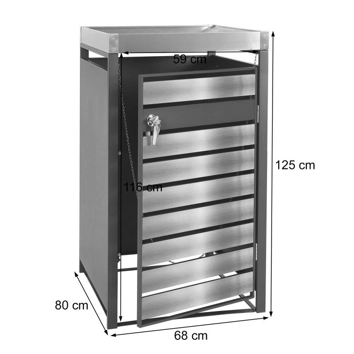 1er Mlltonnenverkleidung mit Pflanzkasten HWC-J81, erweiterbar, 125x68x80cm Metall 31kg, anthrazit ~ Buche-Holzoptik