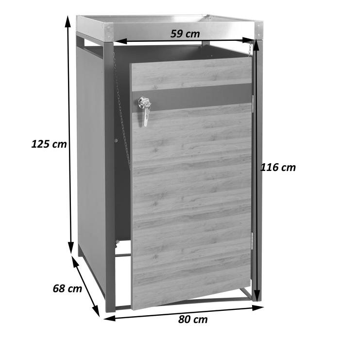 1er Mlltonnenverkleidung mit Pflanzkasten HWC-J82, erweiterbar, Metall 37kg, anthrazit ~ Kirsche-Holzoptik dunkelbraun